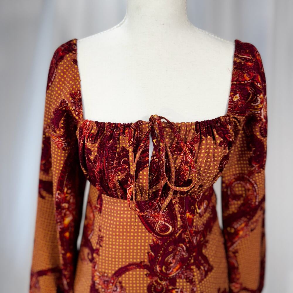 Urban Outfitters Paisley Mini Dress Smocked Balloon Sleeve Boho Small Peasant - Picture 8 of 16